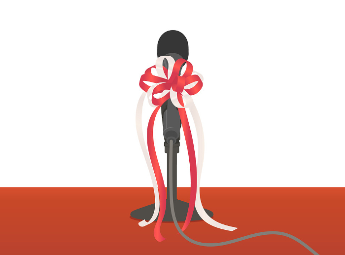 Clip art of microphone with red and white ribbon