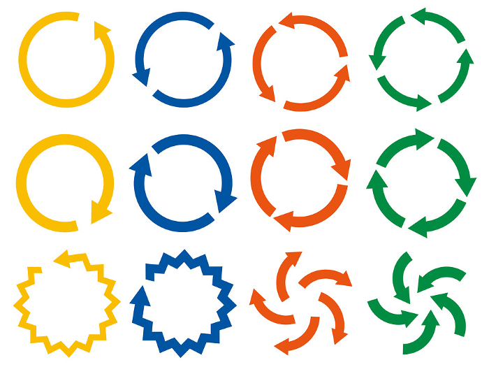 Circular circle arrow set/yellow, blue, orange, green