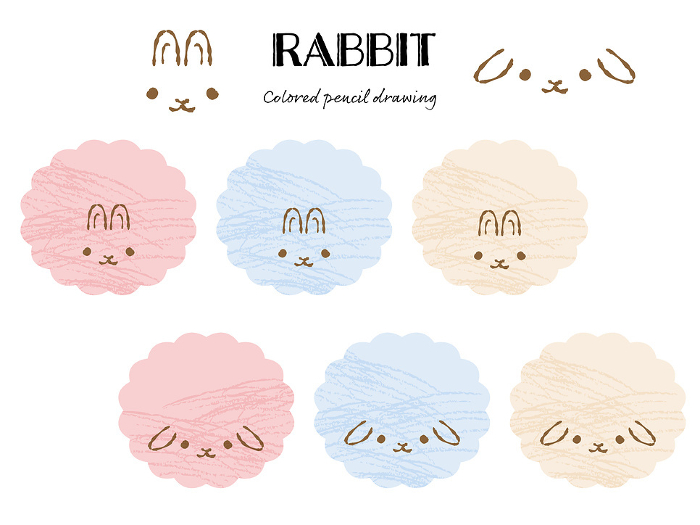 Simple and cute fuzzy rabbit set with colored pencil touch (front)