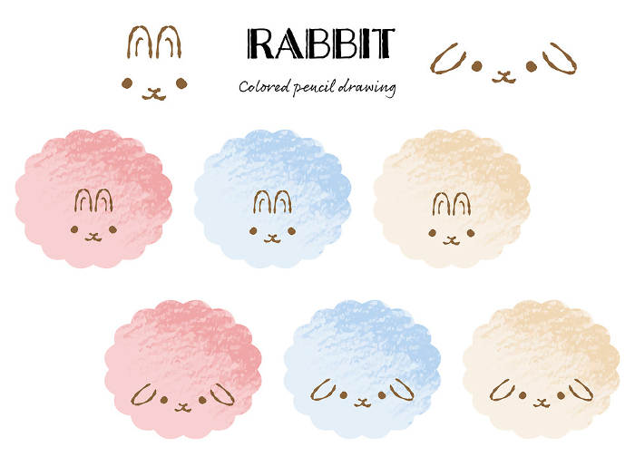 Simple and cute fuzzy rabbit set with colored pencil touch (front)