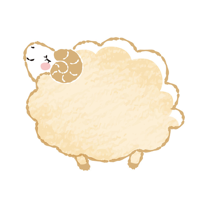 Simple and cute fuzzy sheep with closed eyes (sideways) with colored pencil touch