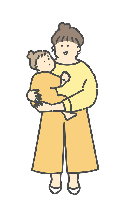 Clip art of whole body of baby being held by mom