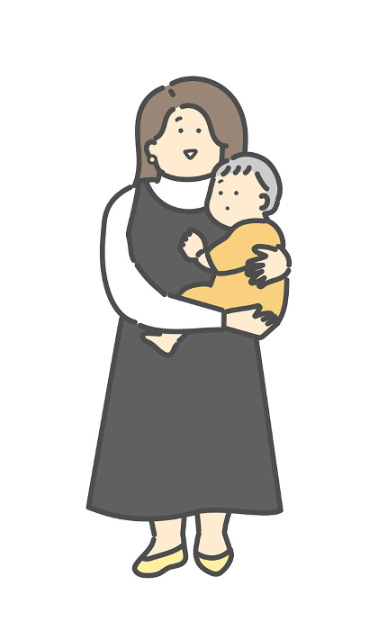 Clip art of whole body of baby being held by mom