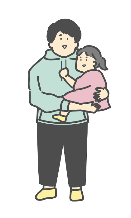 Full body illustration of a child being held by a father