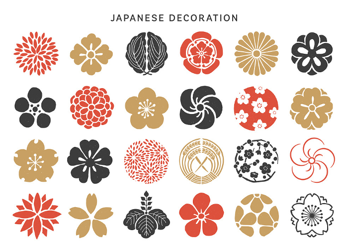 Traditional Japanese decorations and patterns