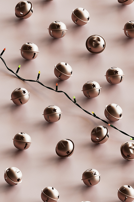3D render of Christmas string lights and ornaments