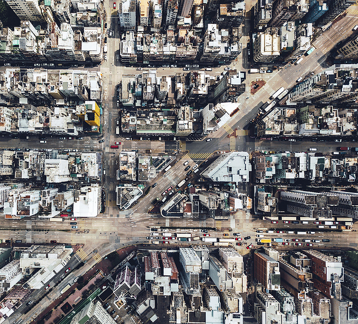 Aerial view Streets amidst buildings in city