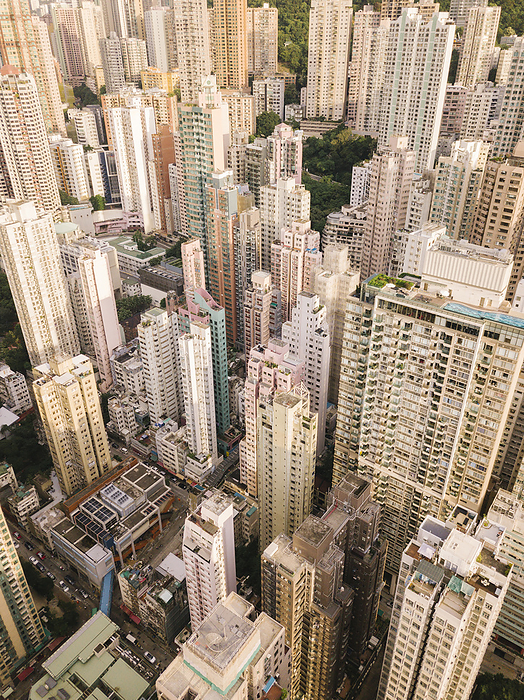 Aerial view of Hong Kong Buildings of Hong Kong city on sunny day
