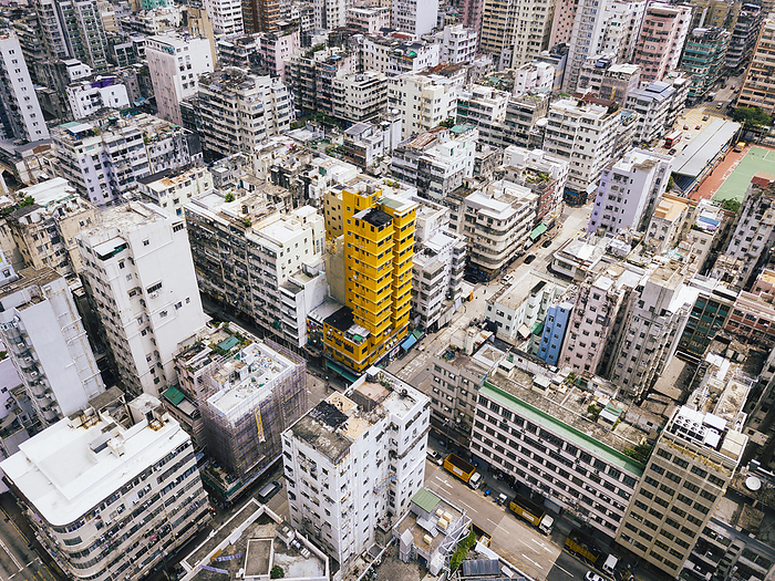 Aerial view of Hong Kong Various buildings with streets in city, Hong Kong