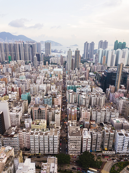 Aerial view of Hong Kong Various buildings under cloudy sky in Hong Kong city