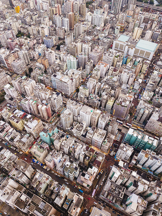 Aerial view of Hong Kong City of Hong Kong with residential buildings at sunset
