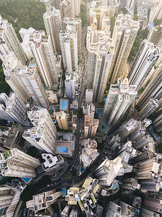 Aerial view of Hong Kong Modern buildings in row at Hong Kong city