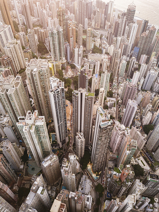 Aerial view of Hong Kong Modern various buildings in row at Hong Kong city
