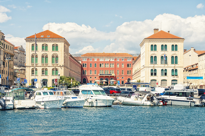 Croatia Croatia, Split Dalmatia County, Split, Boats moored in front of Trg Republike square in summer