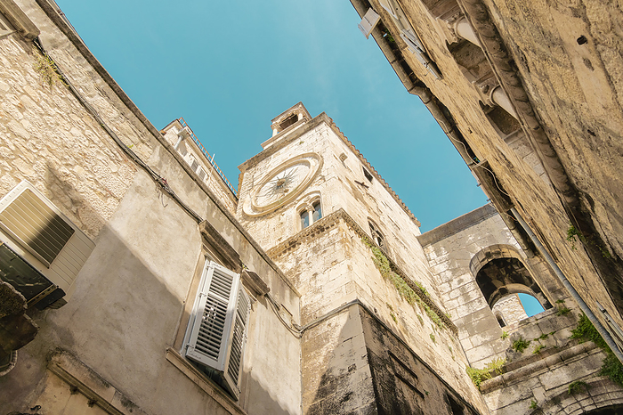 Croatia Croatia, Split Dalmatia County, Split, Low angle view of old town watch tower