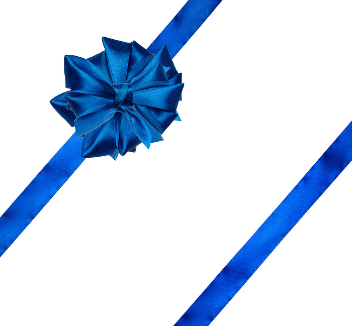 Blue bow for decoration on isolated background, top view Blue bow for decoration on isolated background, top view
