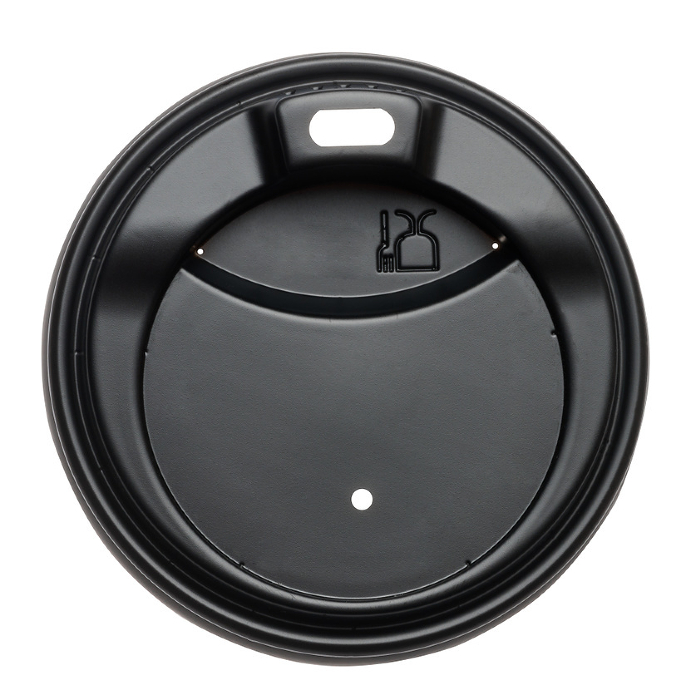 Black round plastic lid for paper cups, top view Black round plastic lid for paper cups, top view