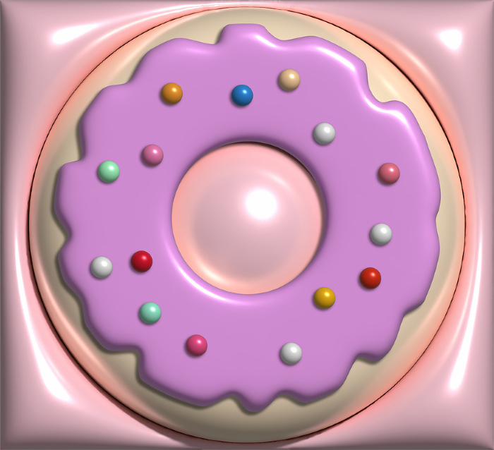 Round donut with pink icing and sprinkles, 3D rendering illustration Round donut with pink icing and sprinkles, 3D rendering illustration
