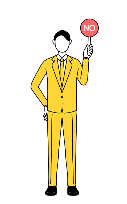 Simple line drawing illustration of a businessman in a suit holding a bar of buts indicating incorrect answers.