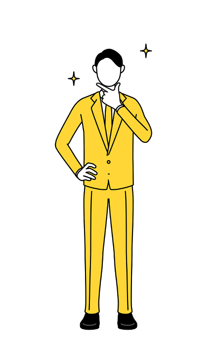 Simple line drawing illustration of a businessman in a suit in a confident pose.