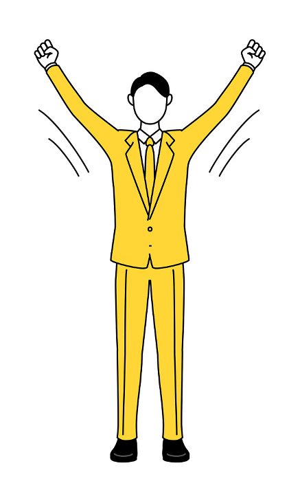 Simple line drawing illustration of a businessman in a suit taking a deep breath.
