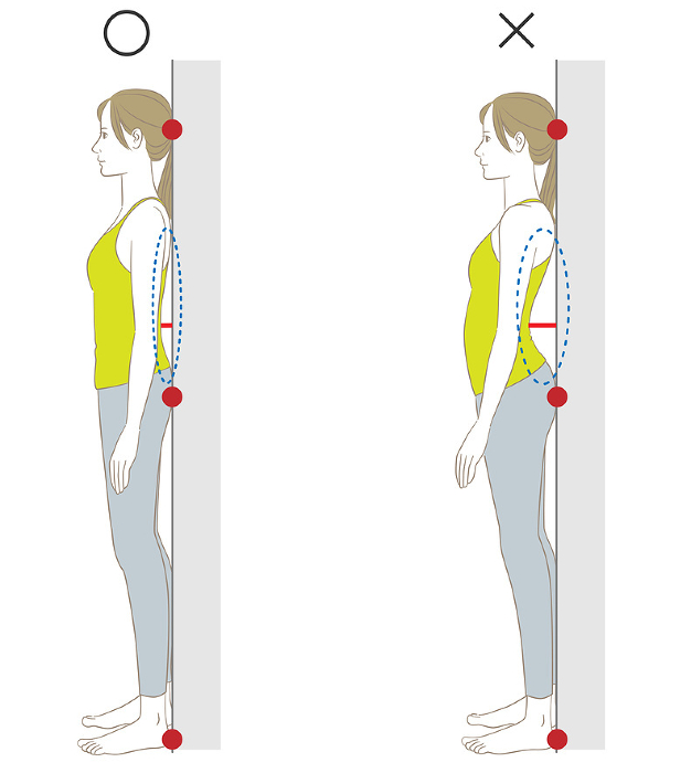 Check illustration of warped back standing against a wall
