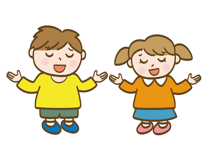 Full-body illustration of a boy and a girl who are stunned by the goodness_Elementary_School_Children