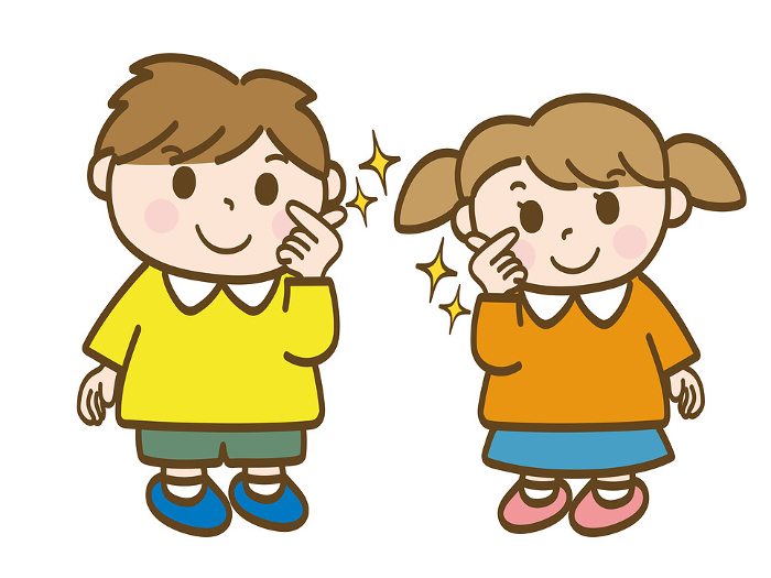 Full-body illustration of a boy and a girl posing for a cuddle_Elementary_School_Children