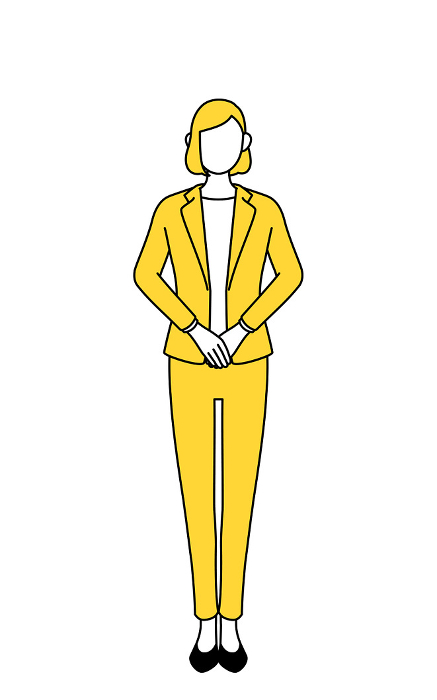 Simple line drawing illustration of a woman in a suit lightly bowing.