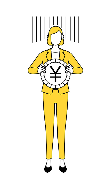Simple line drawing illustration of a woman in a suit, an image of exchange loss or yen depreciation
