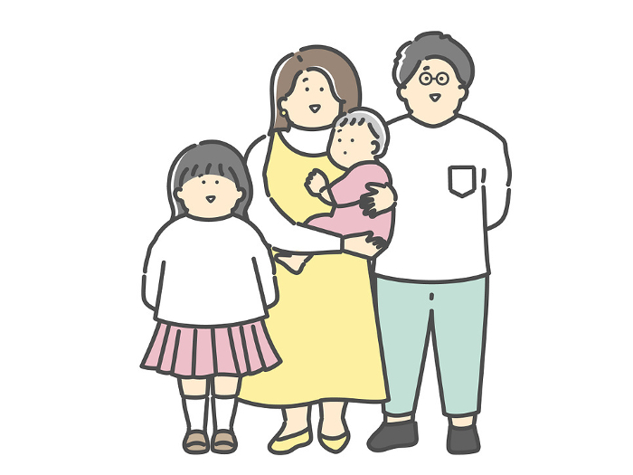 Family illustration of a young couple and their child.