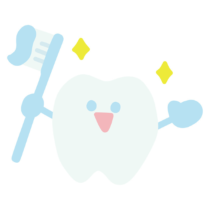 Illustration of a cute tooth deformed character sparkling with a toothbrush.