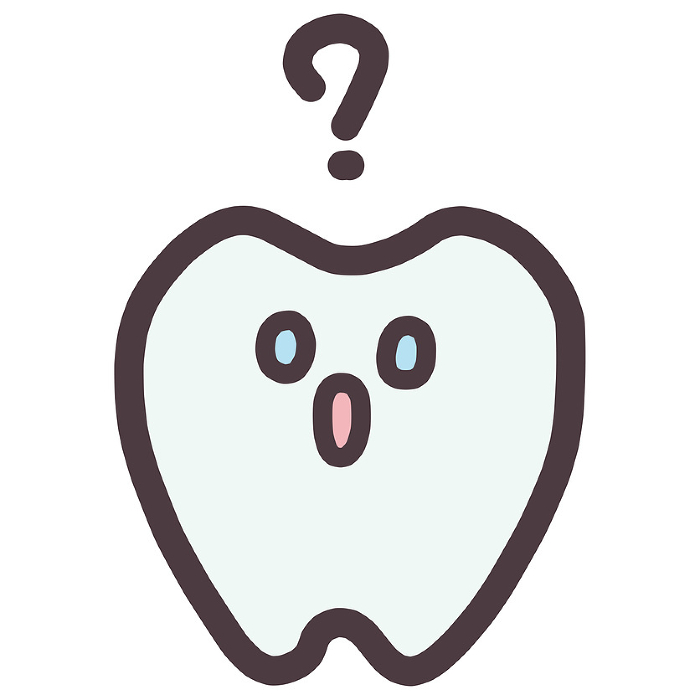Illustration of a cute character with deformed teeth and a question mark with a surprised expression.