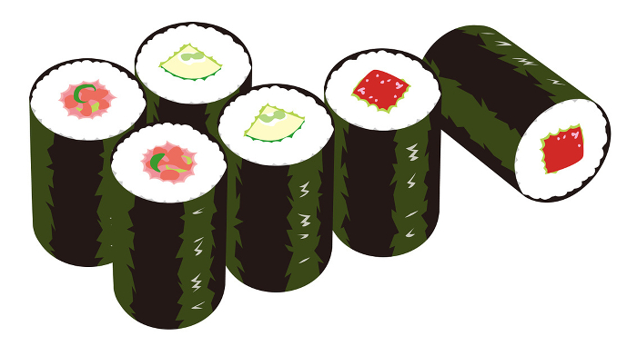 Hosomaki sushi (Negitoro roll, Kappa roll, Tekkamaki)