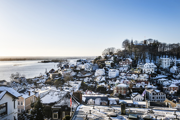 View of the Treppenviertel and Elbe in Blankenese, Hamburg, Winter impressions, Northern Germany, Germany, by Arnt Haug