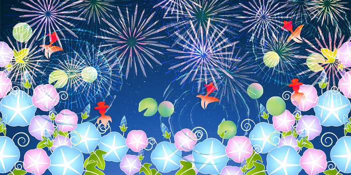 Goldfish Summer Fireworks Japanese Pattern Background