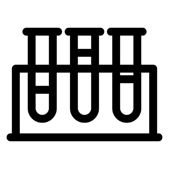 Line style icons representing science, test tubes