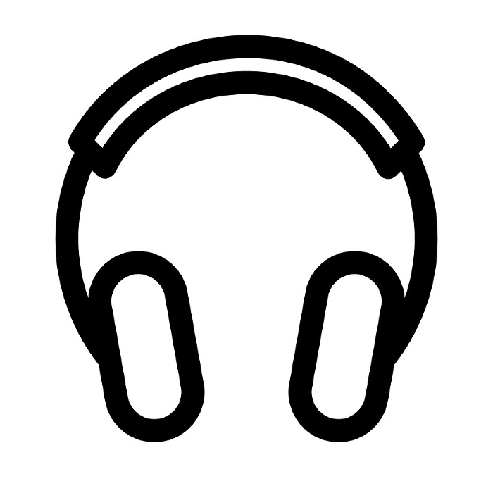Line style icons representing devices, headphones