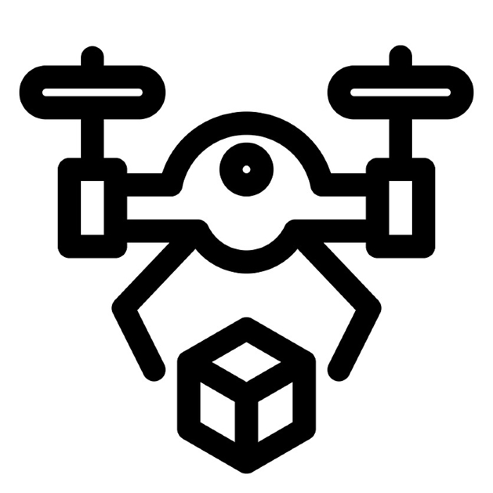 Line style icons representing drones, luggage, delivery, transportation, and carry