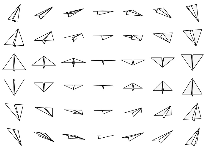 Vector illustration set of paper airplane icons in various angles
