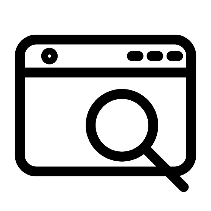 Line style icons representing IT, programs, programming, search, magnifying glass