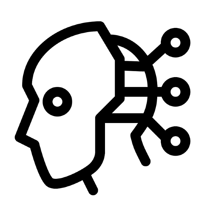 Line style icons representing AI, robots, bots, androids