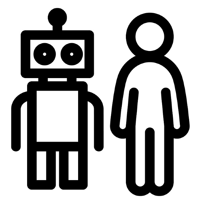 Line style icons representing AI, robots, bots, people, and humans