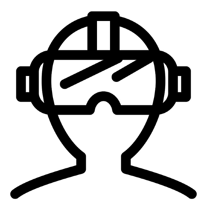 Line style icons representing VR, masks, goggles, and simulated experiences