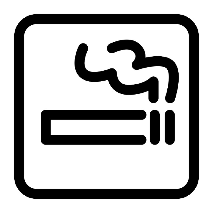 Line style icons representing information, smoking areas, cigarettes, and smoking