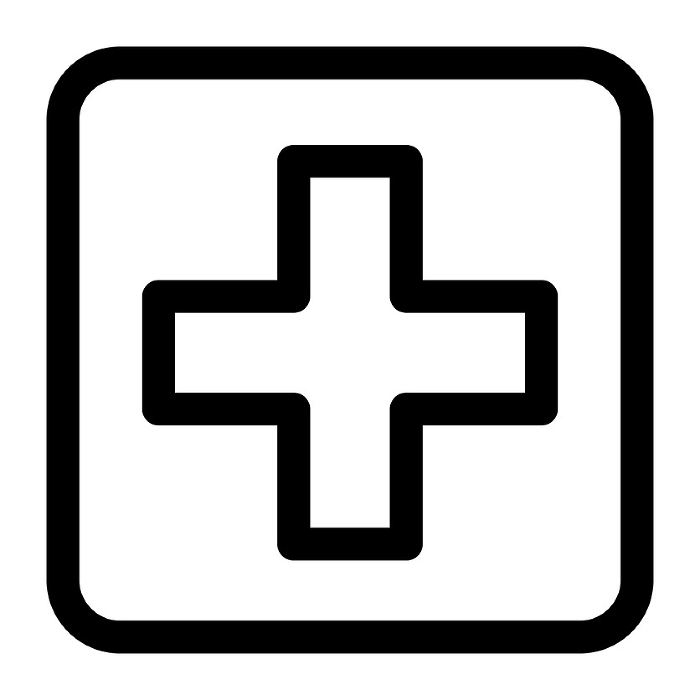 Line style icons representing information and first aid stations