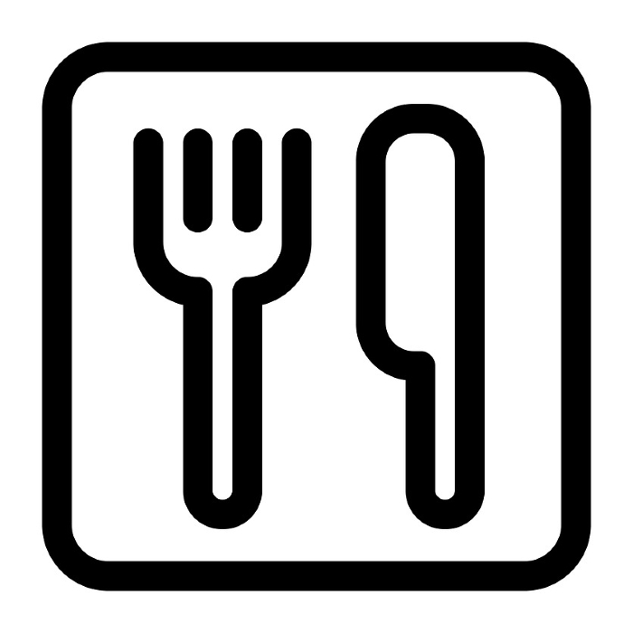 Information, line style icons representing restaurants