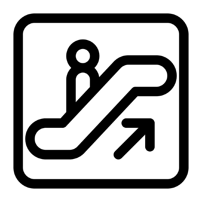 Line style icons representing information, escalators, and ascents