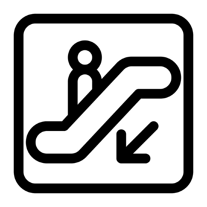 Line style icons representing information, escalators, and descent