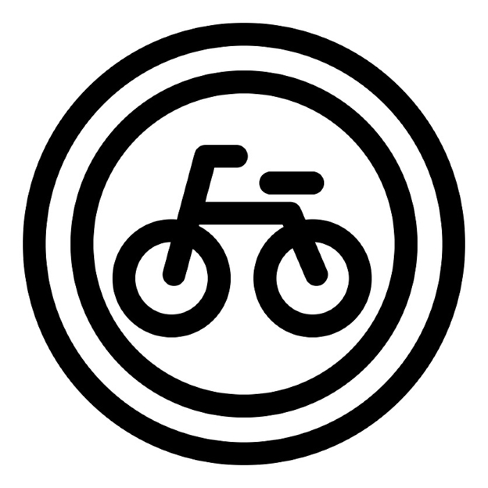 Line style icons representing traffic signs, bicycles only, and bicycles
